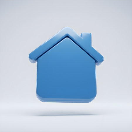 A friendly 3D home icon featuring a classic house shape with a pitched roof, chimney, and square base, rendered with smooth edges and soft shadows for depth. Often styled in neutral or welcoming tones, the icon may include subtle details like a door or windows to reinforce its meaning. This universally recognizable symbol represents a homepage, userâs main dashboard, or real estate/property contextâideal for websites, apps, navigation menus, and control panels.の素材