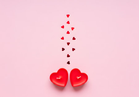 Two Red Heart Candles with Falling Confettiの素材