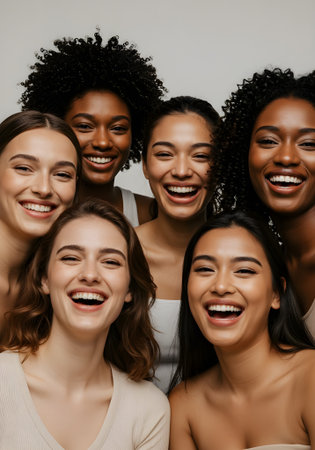 Close-up of Diverse Group of Multi-Ethnic Women Laughing Happilyの素材