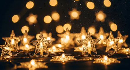 Sparkling Star Lights and Warm Bokeh for New Year Celebrationの素材