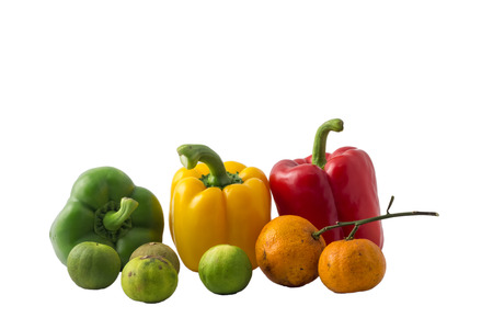 group mix fruit and vegetable still life on isolated white backgroundの写真素材