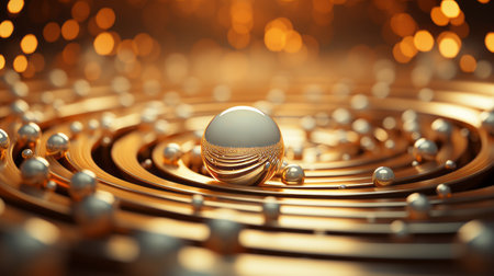 A shining circle of gold and silver spirals in a dazzling light, captivating onlookers with its captivating beauty and entrancing indoor charmの素材