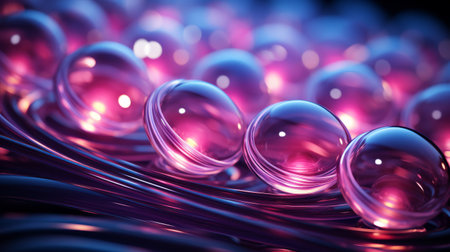 An explosion of color and light encapsulates the abstract beauty of a group of vibrant purple spheres, like bubbles suspended in the airの素材