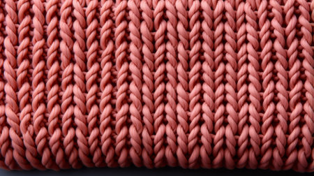 This intricate pink knitted fabric creates a delicate pattern of intertwined fibers, crocheted threads, and cozy knitting, evoking a sense of warmth and comfortの素材