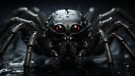 A menacing arachnid looms in the darkness, its eight beady eyes piercing the night as its intricate web of eight legs slowly sways in the shadowsの素材