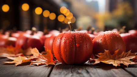 A vibrant and colorful array of pumpkins fill the outdoor table in autumn, beckoning the approaching festivities of halloween with their promise of tasty treats and seasonal delightsの素材