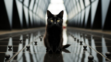 Graceful felidae perched upon glossy surface, mesmerizing with piercing gaze and delicate whiskersの素材