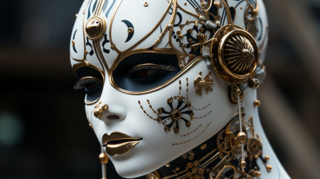 A mysterious skull masque peeks out from behind the folds of a billowing outdoor cloak, creating a striking contrast between clothing and identityの素材