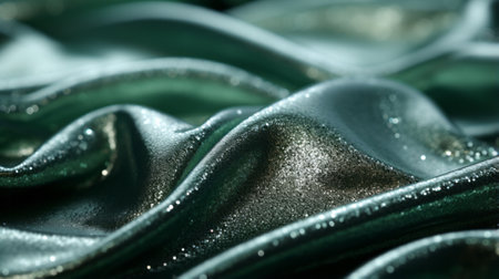 A mesmerizing sea of iridescent teal fabric envelops the senses, inviting one to dive into the depths of fashion and self-expressionの素材