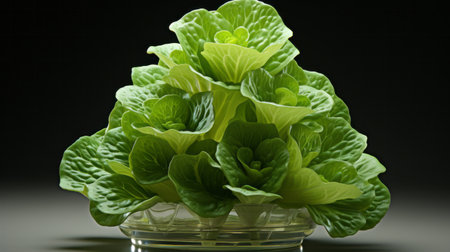 Vibrant verdant leaves cascade from a glass bowl, embodying the essence of nature's bounty and offering a taste of freshness and vitalityの素材