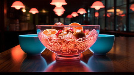 A vibrant display of nature's bounty captured within the confines of a ceramic vessel, beckoning to be savored in the warm glow of an indoor lightの素材