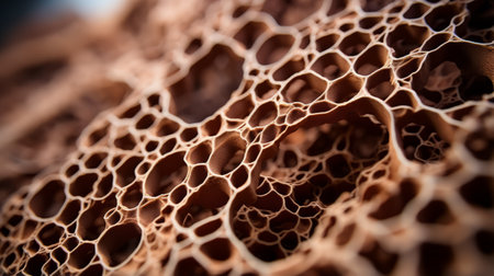 A mesmerizing macro shot captures the intricate pattern of a sponge, resembling a giraffe's coat, with its honeycomb-like texture evoking a sense of wonder and curiosityの素材