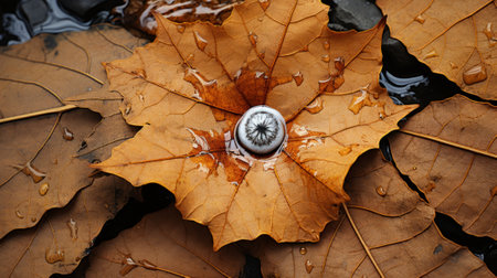 Crunching through the fallen foliage, a solitary leaf rests delicately upon the rough ground, symbolizing the ever-changing beauty of autumn and the fleeting nature of lifeの素材