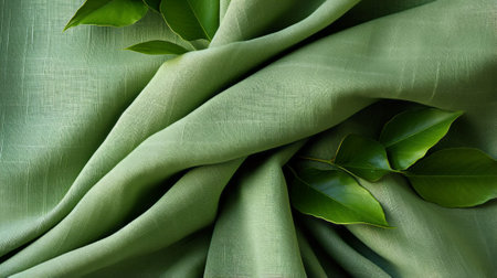 An organic oasis of verdant hues, this leaf-patterned textile towel exudes a sense of rejuvenation and nature's embraceの素材