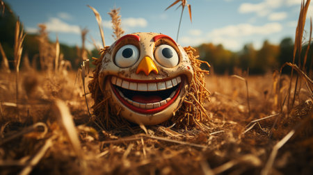 A lone toy sits in a vast field, beneath the endless sky, surrounded by wild grass and the untamed beauty of the outdoorsの素材