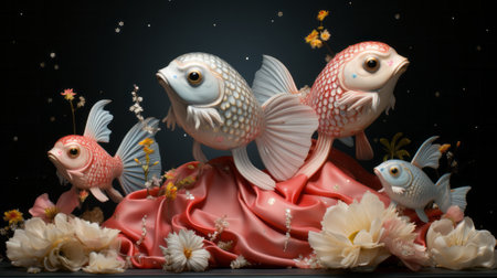 An eclectic school of vibrant fish swim across a canvas, their scales adorned with intricate designs, creating a mesmerizing display of underwater artの素材