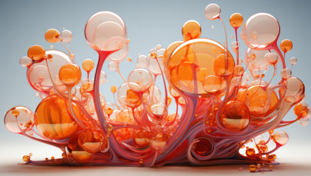 Vibrant orange bubbles dance with playful energy, encapsulating the beauty and joy of life in a single frameの素材