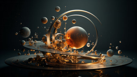 A mesmerizing metal masterpiece, adorned with gleaming spheres and delicate rings, evokes a sense of playful wonder and artistic innovationの素材