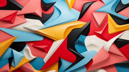 Vibrant abstract art springs to life through a mosaic of colorful cutouts, evoking a sense of playful spontaneity and boundless creativityの素材