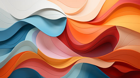 A vibrant and dynamic abstract painting bursting with a rainbow of wavy lines, evoking feelings of joy, freedom, and endless possibilities through its colorful chaosの素材