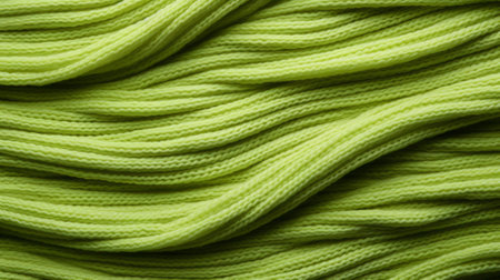 A vibrant and textured world of clothing and fiber unravels from the lush green yarn, weaving together a tapestry of endless possibilitiesの素材