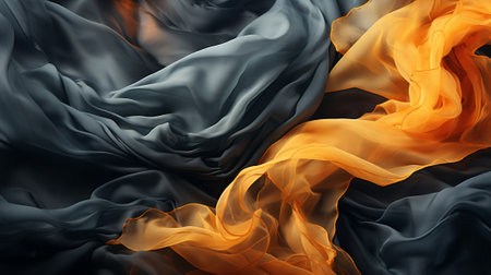 A fiery abstract painting ignites the fabric, creating a mesmerizing dance of color and textureの素材
