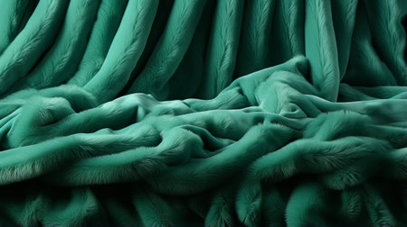 The stillness of a serene statue contrasts with the vibrant chaos of abstract art, both nestled under the comforting embrace of a verdant green blanket on a plush couchの素材