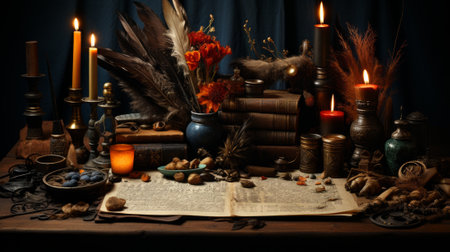 As the flickering candle illuminates the darkened room, the book beckons to be read, evoking feelings of warmth and nostalgia during the holiday seasonの素材