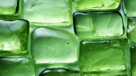An abstract ocean of emerald glass, wild and fluid, as green ice cubes dance within its depthsの素材