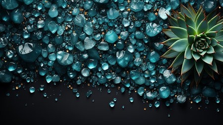 A verdant sprout thrives amidst a sea of serene blue stones, embodying the untamed power of nature's ever-flowing essenceの素材