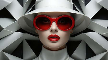 A fashionable woman, adorned in spectacles and sporting a stylish hat, exudes an air of mystery and intrigue as she gazes through her tinted sunglassesの素材