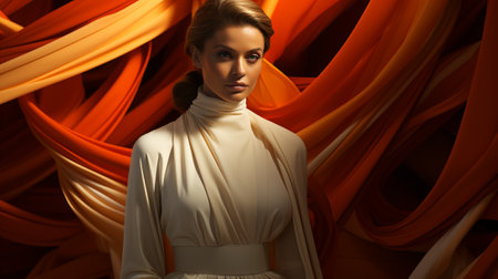 A fashion-forward woman in a stunning white dress takes a image of her stylish ensemble, capturing the essence of elegance and graceの素材