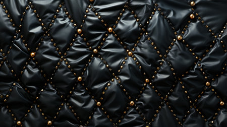 A sleek black leather bag adorned with gleaming gold studs, adding a rebellious edge to any outfitの素材