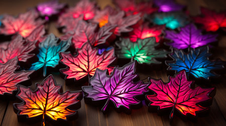 A vibrant bouquet of autumn foliage dances in the warm light, bringing life to the season with its wild and colorful energyの素材