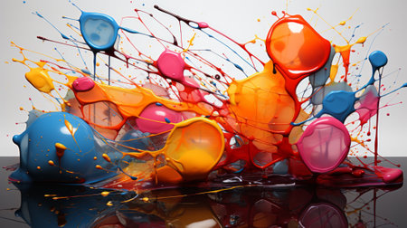 A vibrant, animated canvas exploding with playful creativity and vivid expression through bold, cartoon-like strokes of paintの素材