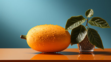 A vibrant burst of citrus, nestled upon a table, exuding freshness and nature's abundance, with a grapefruit's peel cascading gracefully, while a leafy orange plant sits nearbyの素材