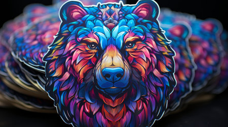 Vibrant hues dance around a majestic bear, its coat a canvas of swirling purples and blues, a true masterpiece of art and natureの素材