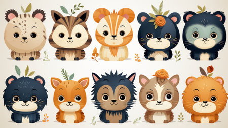 Vibrant clipart creatures come to life in a wild and whimsical cartoon world, evoking a sense of joy and playfulness through their colorful illustrationsの素材