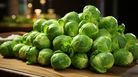 An abundance of fresh green produce overflows from a rustic wooden crate, tempting with the promise of nourishment and vitalityの素材