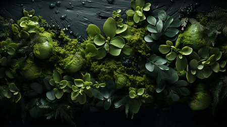A lush oasis of emerald foliage thrives in the wild, nourished by the life-giving waters of natureの素材