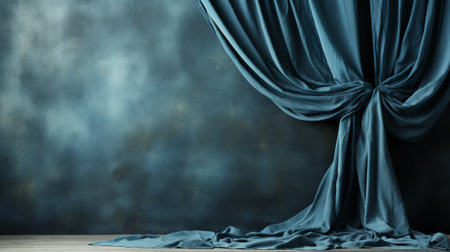 A cerulean veil cascades down a solitary interior, concealing secrets and inviting intrigueの素材