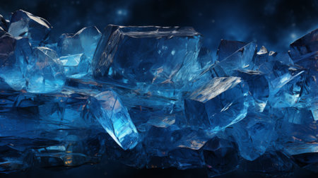 As winter's grasp slowly releases, a group of blue ice cubes melt into the wild embrace of nature, a fleeting reminder of the fleeting beauty of the frozen worldの素材