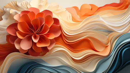 A vibrant painting of a peach flower in a delicate vase, exuding warmth and artistic expression through its vivid orange huesの素材