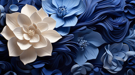 A delicate bouquet of blue and white petals, gently dancing in the breeze, evoking a sense of tranquility and purityの素材