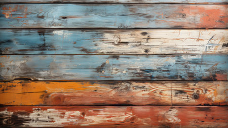 A weathered wood wall stands as a testament to time, showcasing rusted planks in an abstract display of beauty and resilienceの素材