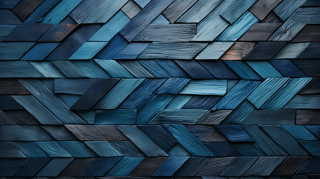A mesmerizing display of geometric precision, the wall of blue wood stands tall as a striking symbol of architectural ingenuity and abstract artの素材