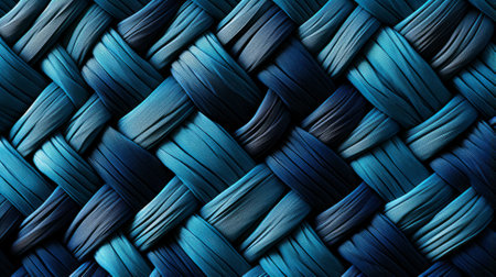An intricate blue pattern emerges from the tightly woven fabric, evoking a sense of strength and elegance through its rope-like designの素材
