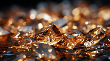 A gleaming cluster of precious gems glint in the light, embodying wealth and luxury with their golden metal framesの素材