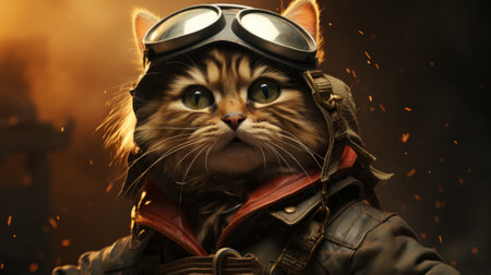 A daring mammal, this fictional cat character dons a gas mask and jacket, exuding a sense of mystery and adventure as it prowls through a post-apocalyptic worldの素材