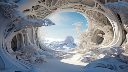 Amidst a winter wonderland, a snow-covered landscape with bare trees stands frozen in time, evoking a sense of isolation and serenity in the great outdoorsの素材